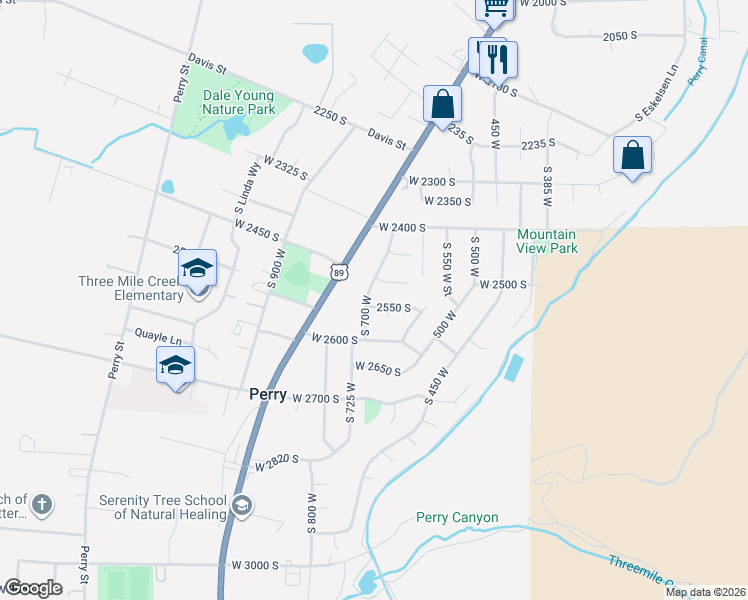 map of restaurants, bars, coffee shops, grocery stores, and more near 680 West 2550 South in Perry