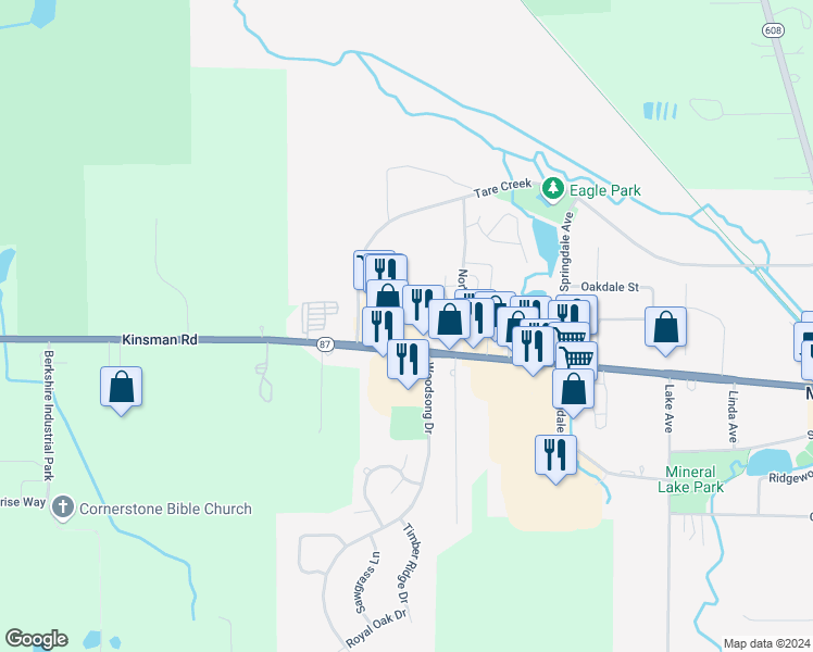 map of restaurants, bars, coffee shops, grocery stores, and more near 15400 West High Street in Middlefield