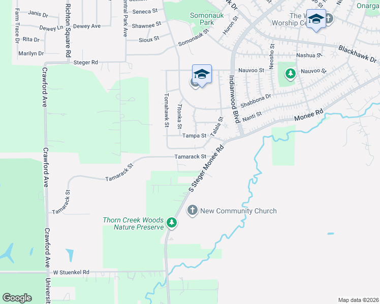 map of restaurants, bars, coffee shops, grocery stores, and more near 470 Talala Street in Park Forest