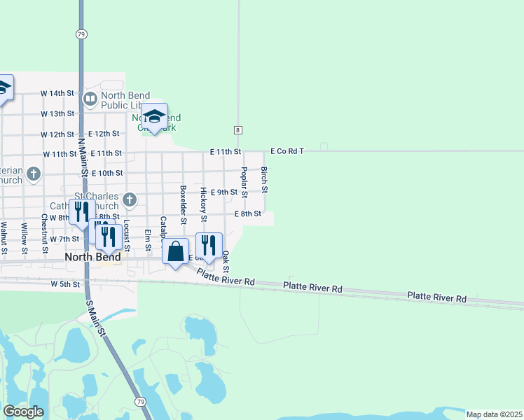 map of restaurants, bars, coffee shops, grocery stores, and more near 920 East 9th Street in North Bend