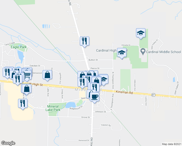 map of restaurants, bars, coffee shops, grocery stores, and more near 14849 N State Ave in Middlefield