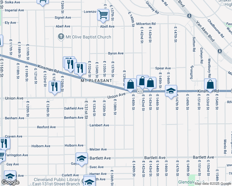 map of restaurants, bars, coffee shops, grocery stores, and more near in Cleveland