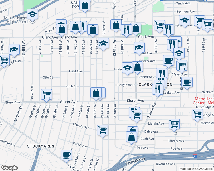 map of restaurants, bars, coffee shops, grocery stores, and more near 4571 Niessen Court in Cleveland