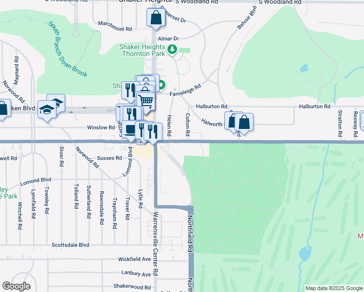map of restaurants, bars, coffee shops, grocery stores, and more near 20710 Chagrin Boulevard in Shaker Heights