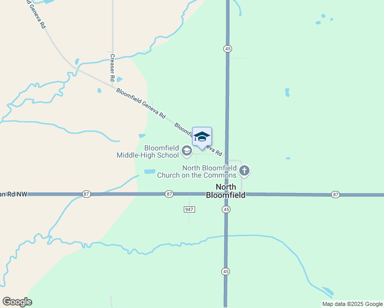map of restaurants, bars, coffee shops, grocery stores, and more near Park West Road in North Bloomfield