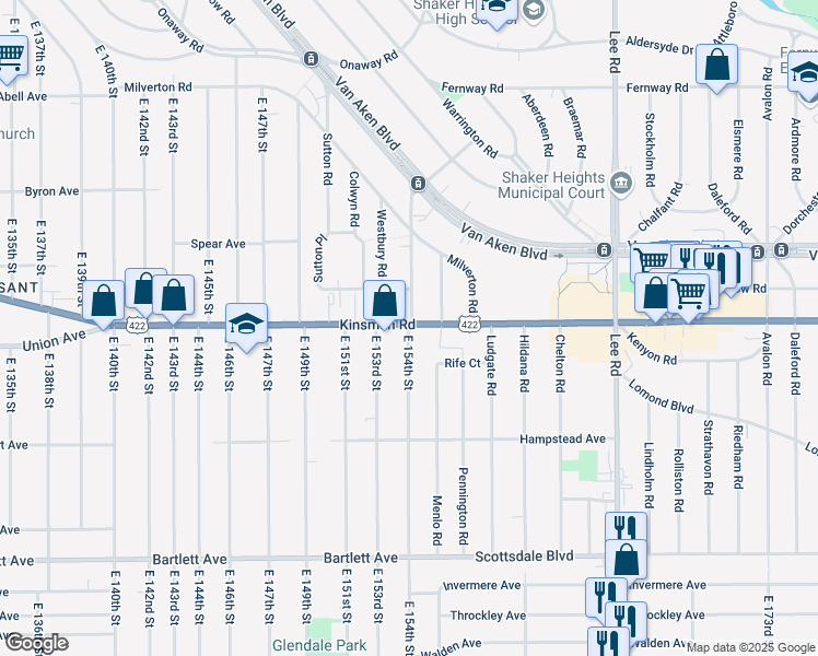 map of restaurants, bars, coffee shops, grocery stores, and more near in Cleveland
