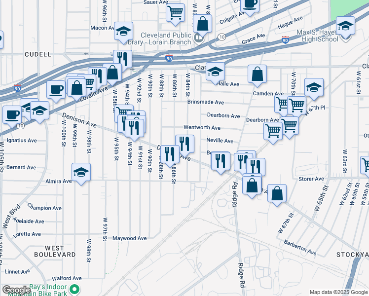 map of restaurants, bars, coffee shops, grocery stores, and more near 3280 West 84th Street in Cleveland