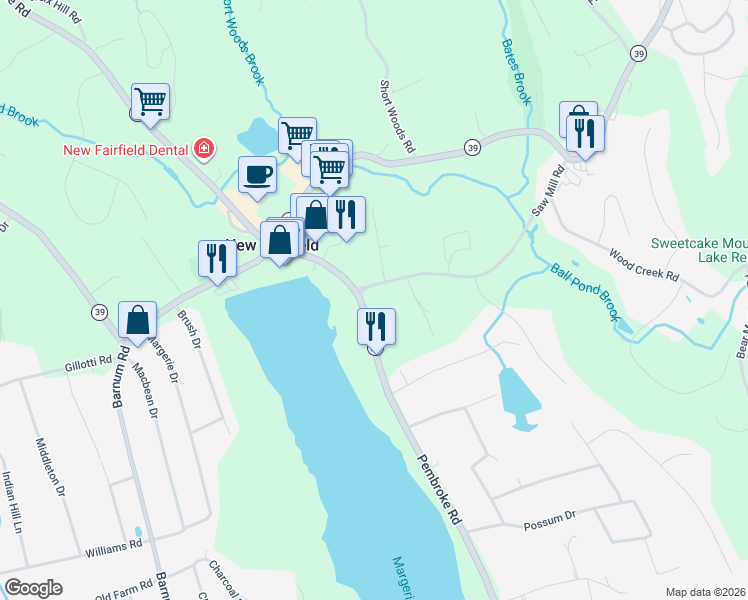 map of restaurants, bars, coffee shops, grocery stores, and more near 68 Connecticut 37 in New Fairfield