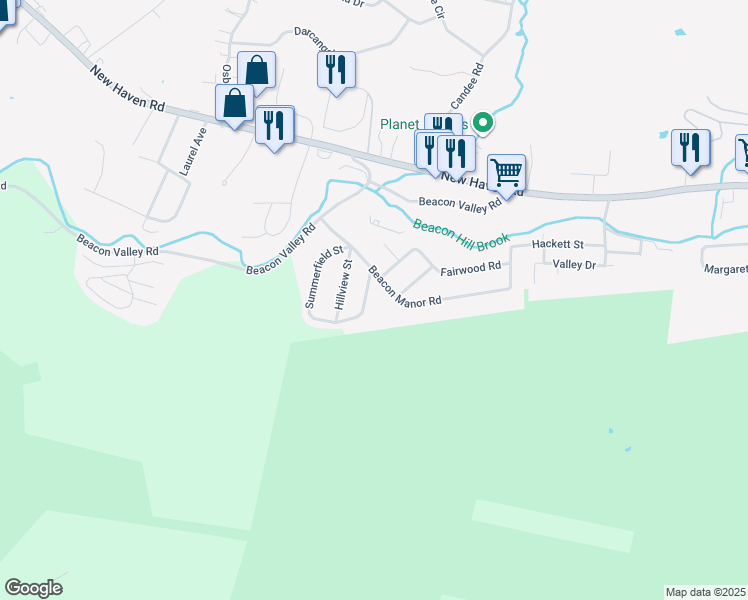 map of restaurants, bars, coffee shops, grocery stores, and more near 33 Summerfield Street in Naugatuck