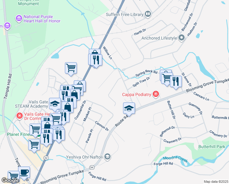map of restaurants, bars, coffee shops, grocery stores, and more near 11 Mark Street in New Windsor