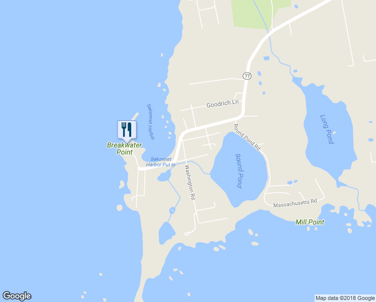 map of restaurants, bars, coffee shops, grocery stores, and more near 14 Washington Road in Little Compton