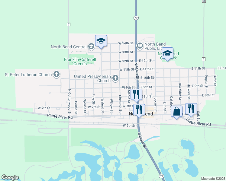 map of restaurants, bars, coffee shops, grocery stores, and more near 311 West 9th Street in North Bend