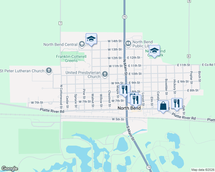 map of restaurants, bars, coffee shops, grocery stores, and more near 311 West 9th Street in North Bend