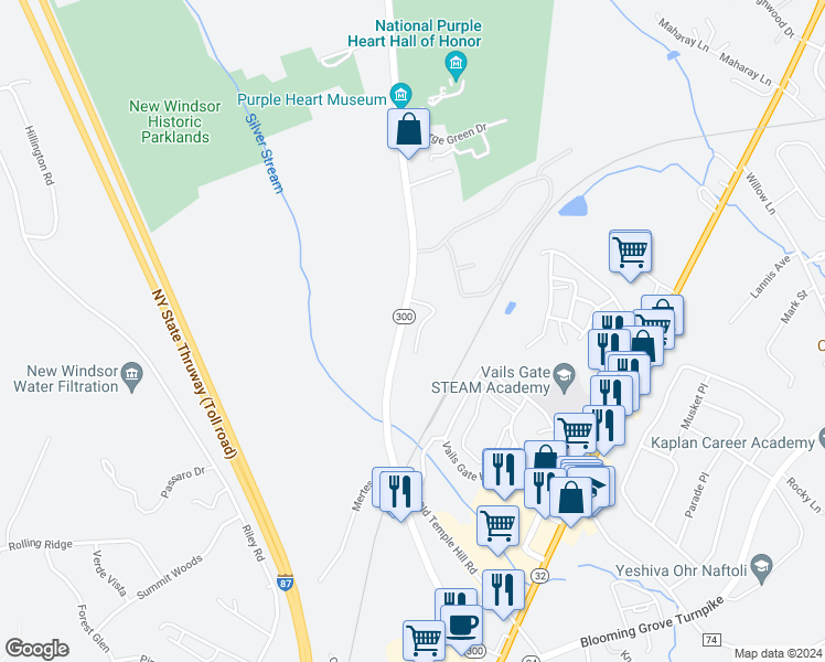 map of restaurants, bars, coffee shops, grocery stores, and more near 402 Iron Forge Lane in New Windsor