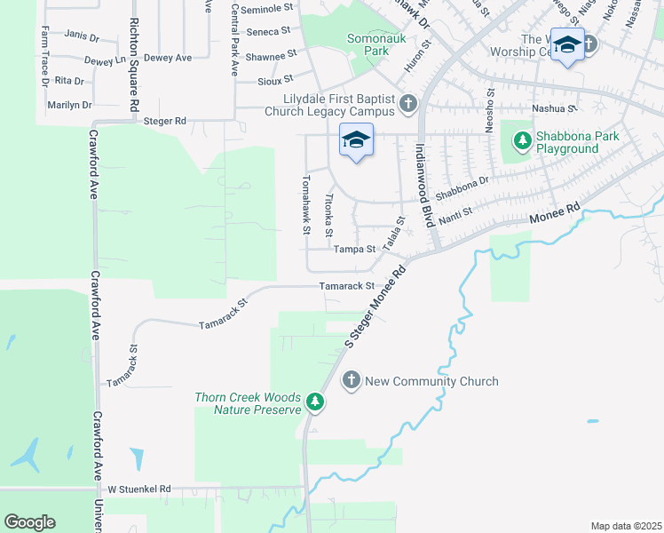 map of restaurants, bars, coffee shops, grocery stores, and more near 478 Talala Street in Park Forest