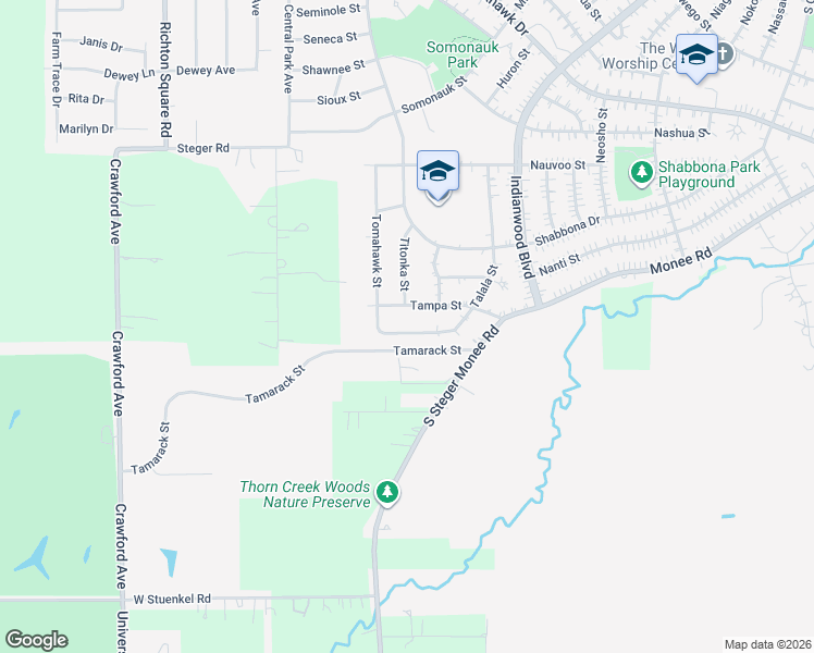 map of restaurants, bars, coffee shops, grocery stores, and more near 478 Talala Street in Park Forest