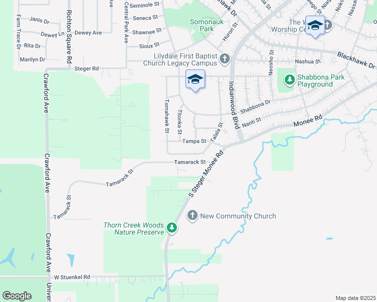 map of restaurants, bars, coffee shops, grocery stores, and more near 472 Talala Street in Park Forest