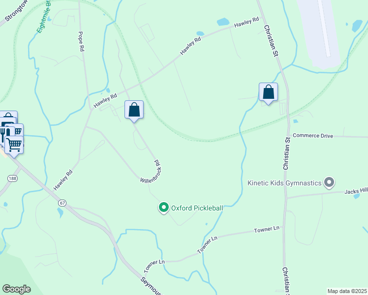 map of restaurants, bars, coffee shops, grocery stores, and more near Larkin State Park Trail in Oxford