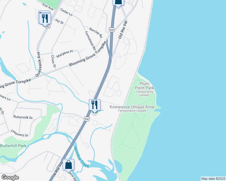 map of restaurants, bars, coffee shops, grocery stores, and more near 27 Lafayette Drive in New Windsor