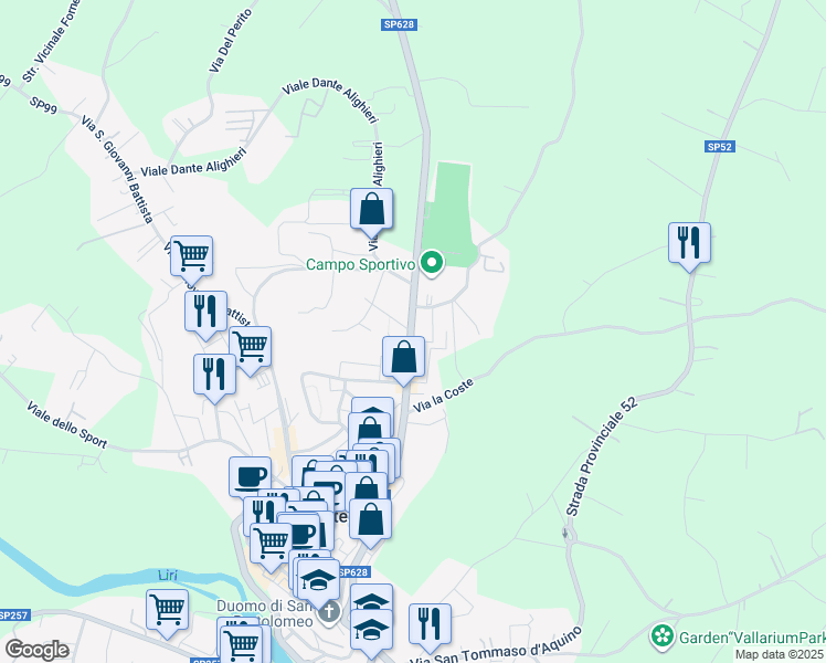 map of restaurants, bars, coffee shops, grocery stores, and more near 136 Via XXIV Maggio in Pontecorvo