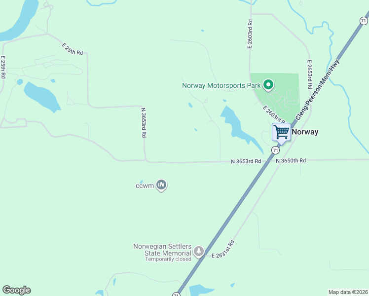 map of restaurants, bars, coffee shops, grocery stores, and more near 2601 North 3653rd Road in Sheridan
