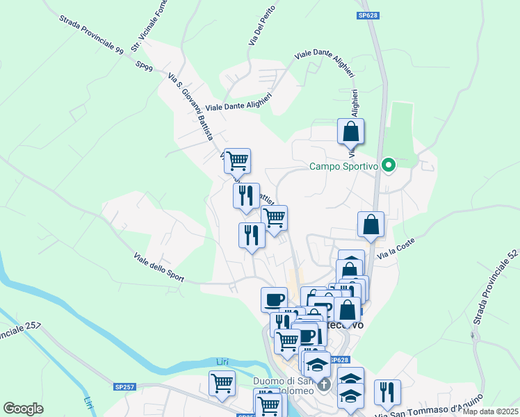 map of restaurants, bars, coffee shops, grocery stores, and more near 36 Via Marco Tullio Cicerone in Pontecorvo
