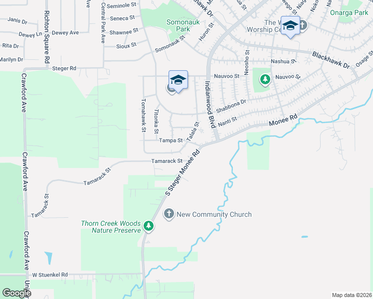 map of restaurants, bars, coffee shops, grocery stores, and more near 467 Talala St in Park Forest
