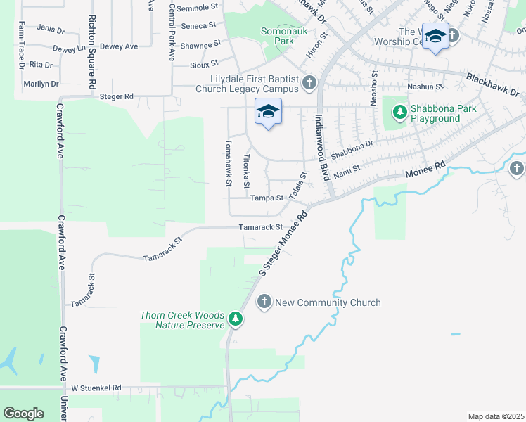 map of restaurants, bars, coffee shops, grocery stores, and more near 470 Talala Street in Park Forest