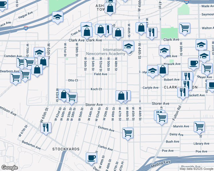 map of restaurants, bars, coffee shops, grocery stores, and more near 3284 West 50th Street in Cleveland
