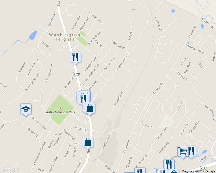 map of restaurants, bars, coffee shops, grocery stores, and more near 304-306 Highland Avenue Extension in Middletown