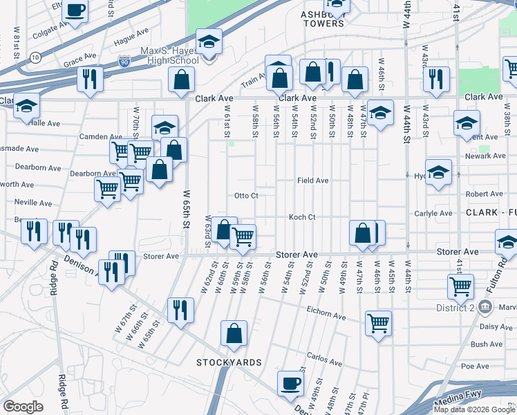 map of restaurants, bars, coffee shops, grocery stores, and more near 3289 West 58th Street in Cleveland