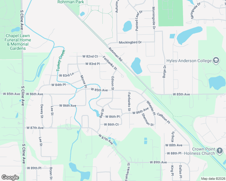 map of restaurants, bars, coffee shops, grocery stores, and more near 6599 West 85th Avenue in Crown Point