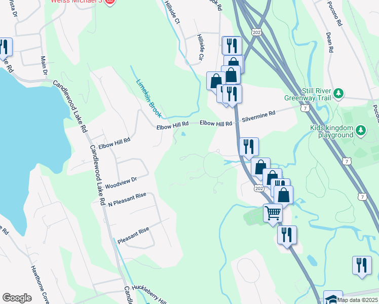 map of restaurants, bars, coffee shops, grocery stores, and more near 4 Kellie Lane in Brookfield