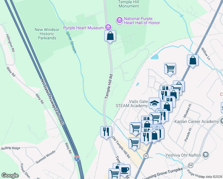 map of restaurants, bars, coffee shops, grocery stores, and more near 402 Iron Forge Lane in New Windsor