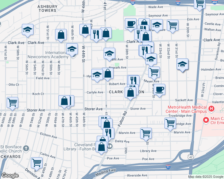 map of restaurants, bars, coffee shops, grocery stores, and more near 4020 Carlyle Avenue in Cleveland