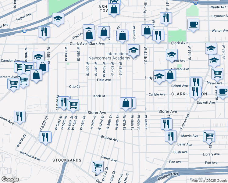 map of restaurants, bars, coffee shops, grocery stores, and more near 3284 West 50th Street in Cleveland