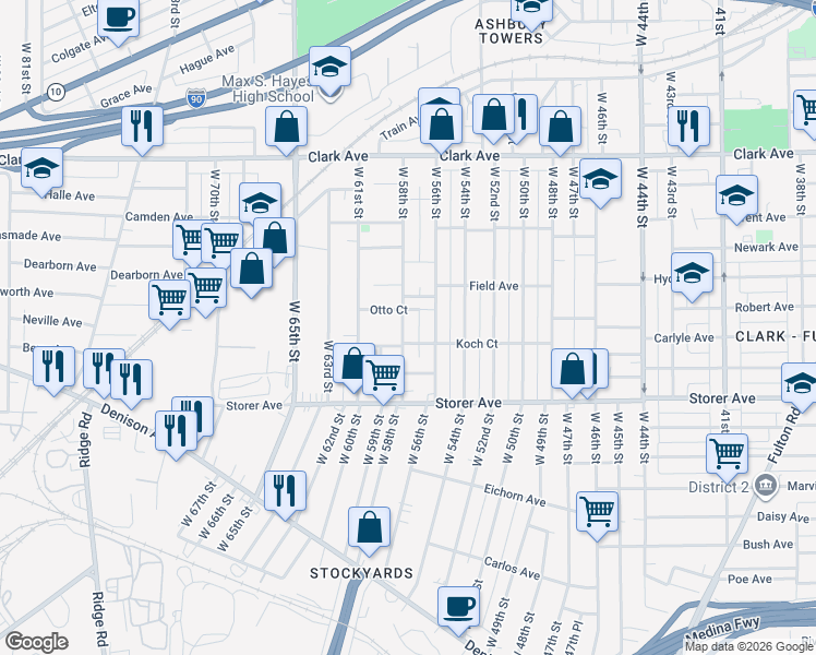 map of restaurants, bars, coffee shops, grocery stores, and more near 3289 West 58th Street in Cleveland