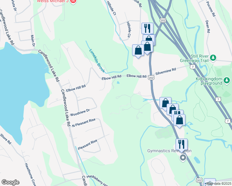 map of restaurants, bars, coffee shops, grocery stores, and more near 4 Kellie Lane in Brookfield