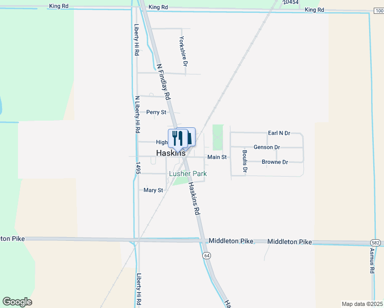 map of restaurants, bars, coffee shops, grocery stores, and more near 101 Main Street in Haskins