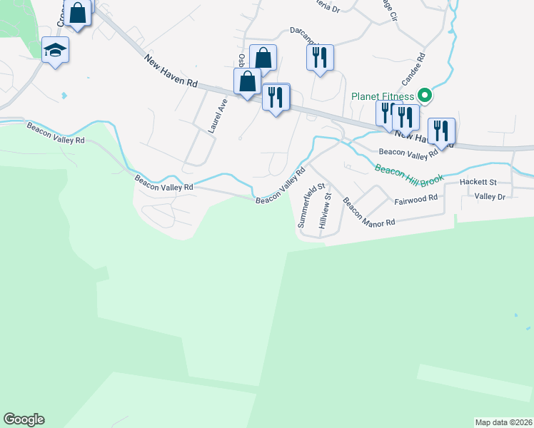 map of restaurants, bars, coffee shops, grocery stores, and more near 194 Beacon Valley Road in Beacon Falls