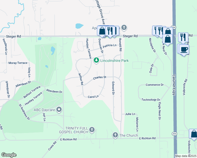 map of restaurants, bars, coffee shops, grocery stores, and more near 944 Charles Street in Crete