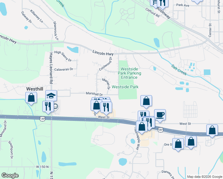 map of restaurants, bars, coffee shops, grocery stores, and more near 200-398 Bogata Ave in Valparaiso