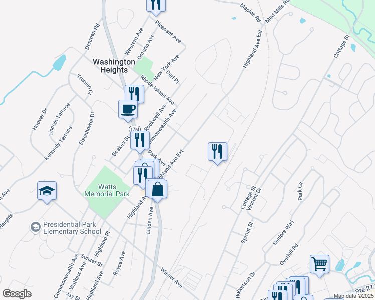 map of restaurants, bars, coffee shops, grocery stores, and more near 304-306 Highland Avenue Extension in Middletown