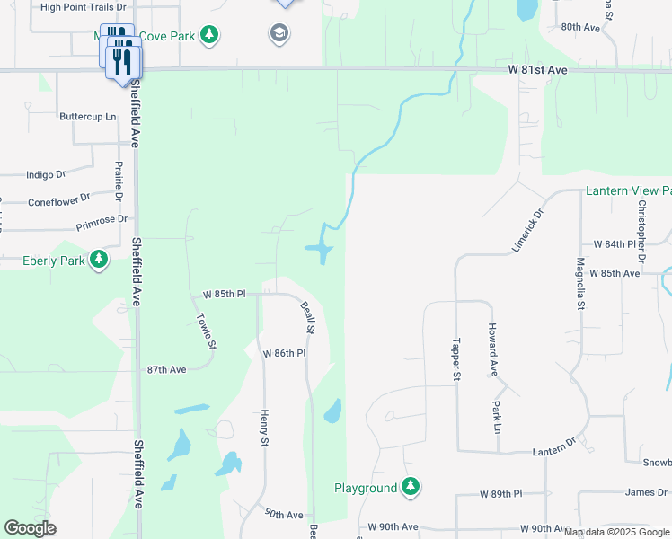 map of restaurants, bars, coffee shops, grocery stores, and more near 8571 Beall Street in Dyer