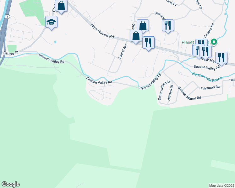map of restaurants, bars, coffee shops, grocery stores, and more near 204 Concord Court in Beacon Falls