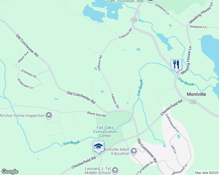 map of restaurants, bars, coffee shops, grocery stores, and more near 33 Fellows Road in Montville