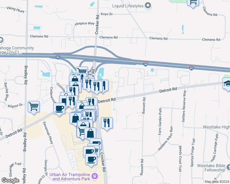 map of restaurants, bars, coffee shops, grocery stores, and more near 1464 Bobby Lane in Westlake