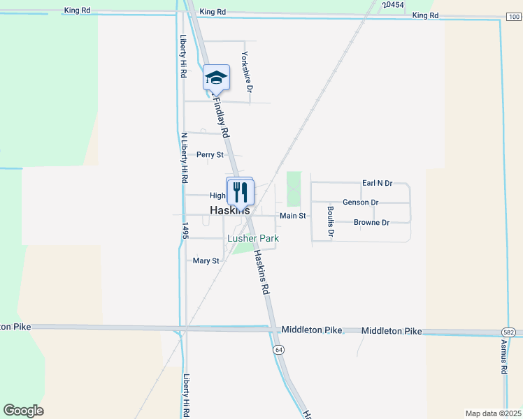 map of restaurants, bars, coffee shops, grocery stores, and more near 101 Main Street in Haskins