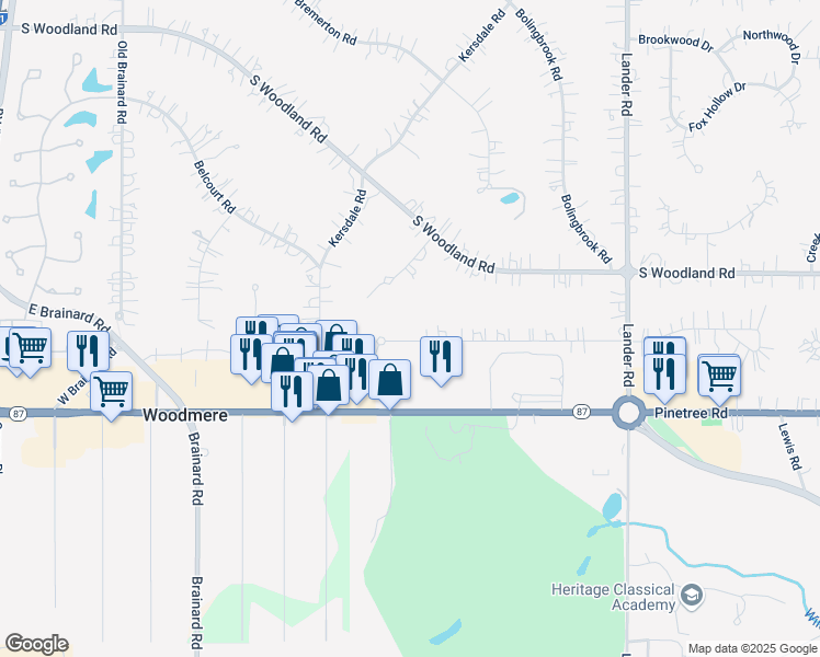 map of restaurants, bars, coffee shops, grocery stores, and more near 29149 Bryce Road in Pepper Pike