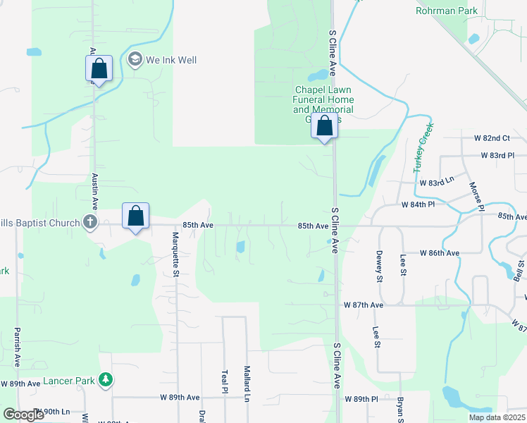 map of restaurants, bars, coffee shops, grocery stores, and more near 8320 85th Avenue in Schererville